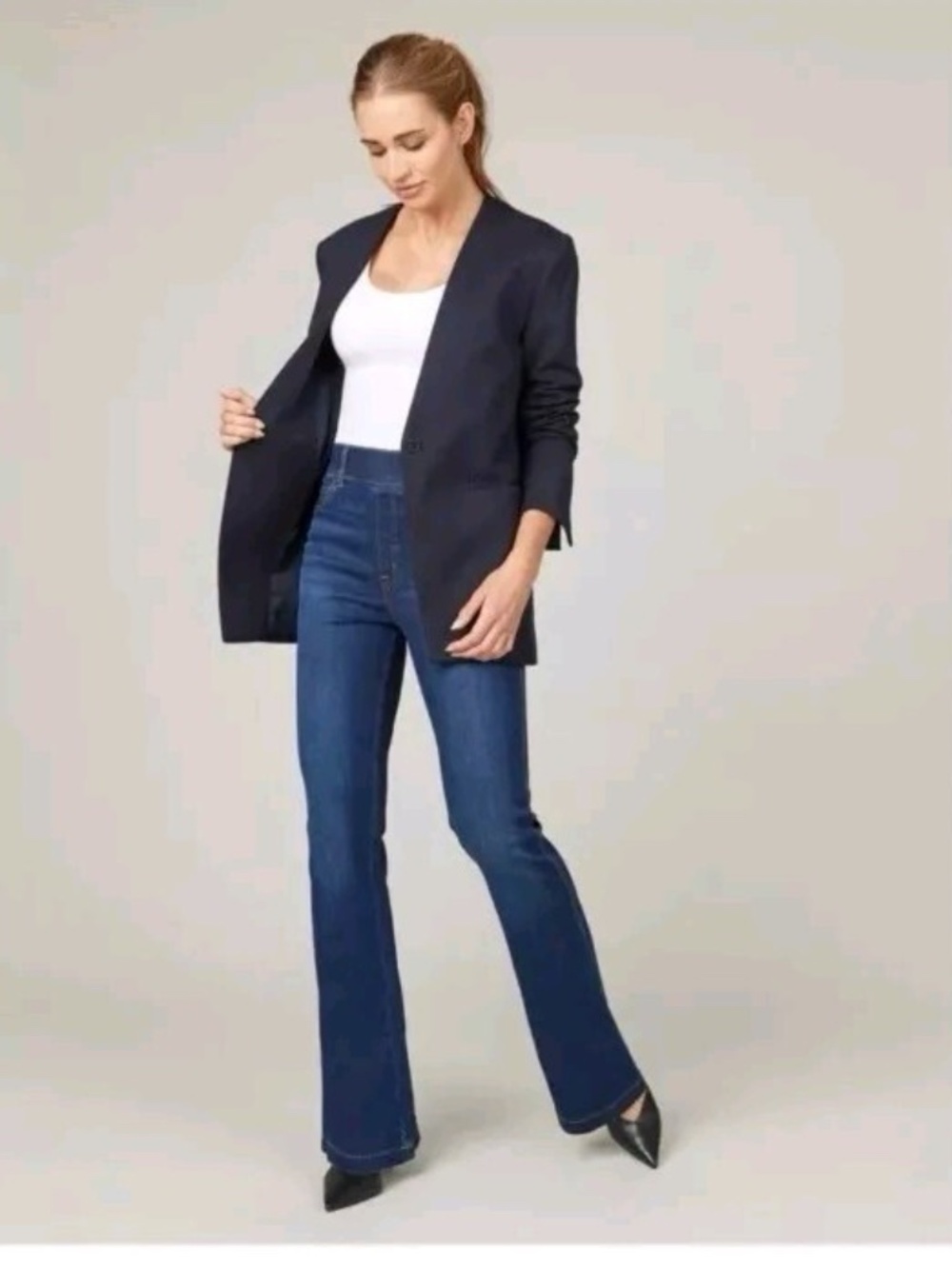 Spanx Navy and grey pinstriped blazer